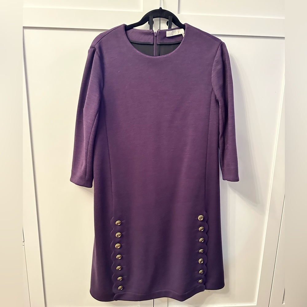 Chloe Eden Purple Scalloped Shift Dress Barney’s W Tag New 10 42 FR Virgin Wool